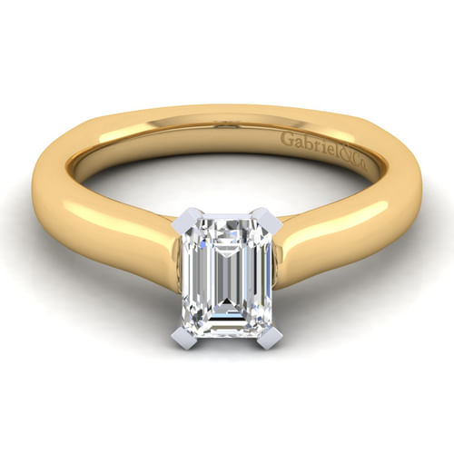 14K White-Yellow Gold Emerald Cut Diamond Engagement Ring