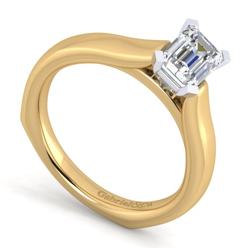 14K White-Yellow Gold Emerald Cut Diamond Engagement Ring