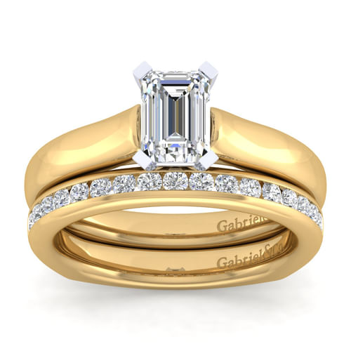 14K White-Yellow Gold Emerald Cut Diamond Engagement Ring