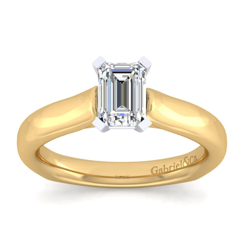 14K White-Yellow Gold Emerald Cut Diamond Engagement Ring