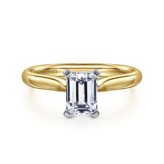 Gabriel - 14K White-Yellow Gold Emerald Cut Diamond Engagement Ring