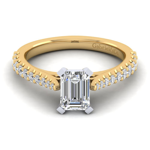 14K White-Yellow Gold Emerald Cut Diamond Engagement Ring