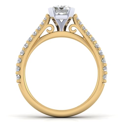 14K White-Yellow Gold Emerald Cut Diamond Engagement Ring