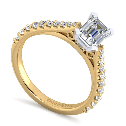 14K White-Yellow Gold Emerald Cut Diamond Engagement Ring