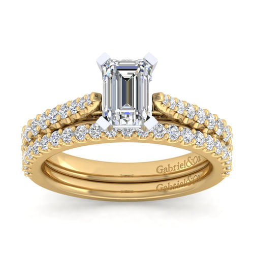 14K White-Yellow Gold Emerald Cut Diamond Engagement Ring