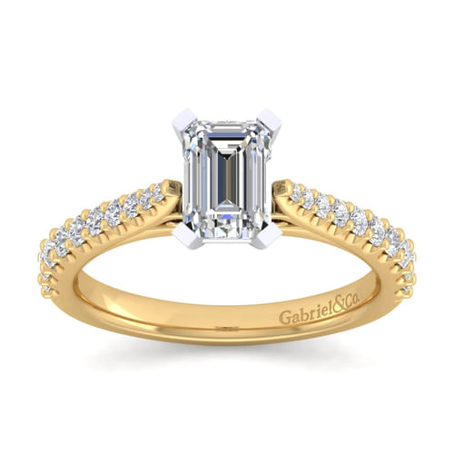 14K White-Yellow Gold Emerald Cut Diamond Engagement Ring