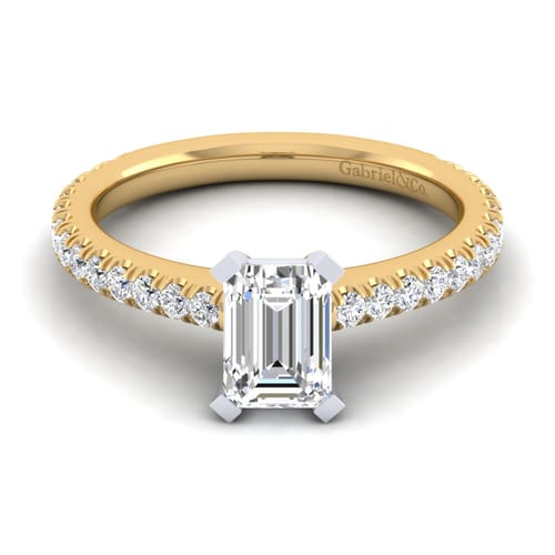 14K White-Yellow Gold Emerald Cut Diamond Engagement Ring 14K White-Yellow Gold Emerald Cut Diamond Engagement Ring