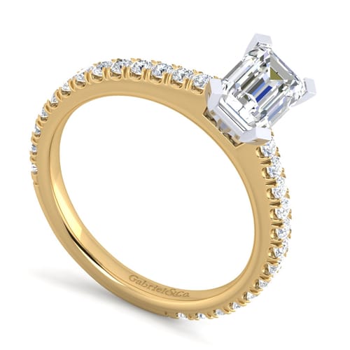 14K White-Yellow Gold Emerald Cut Diamond Engagement Ring 14K White-Yellow Gold Emerald Cut Diamond Engagement Ring