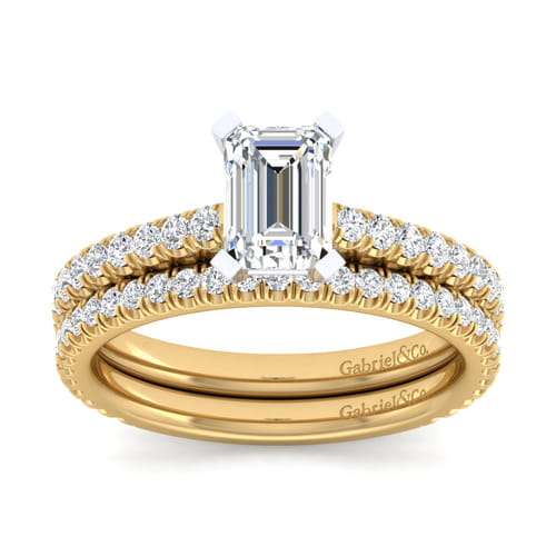 14K White-Yellow Gold Emerald Cut Diamond Engagement Ring 14K White-Yellow Gold Emerald Cut Diamond Engagement Ring
