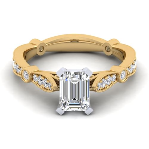 14K White-Yellow Gold Emerald Cut Diamond Engagement Ring