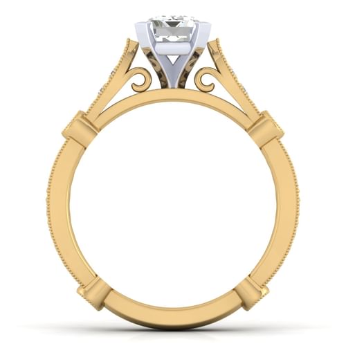 14K White-Yellow Gold Emerald Cut Diamond Engagement Ring
