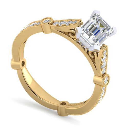 14K White-Yellow Gold Emerald Cut Diamond Engagement Ring