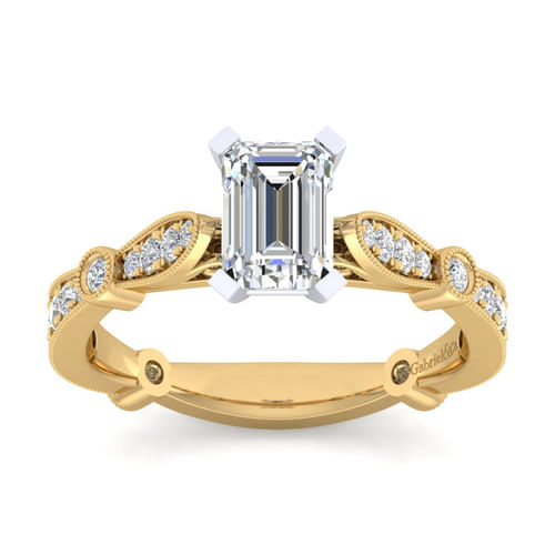 14K White-Yellow Gold Emerald Cut Diamond Engagement Ring