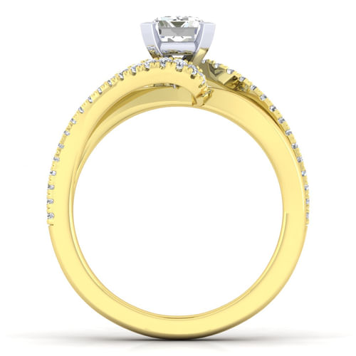 14K White-Yellow Gold Emerald Cut Diamond Engagement Ring