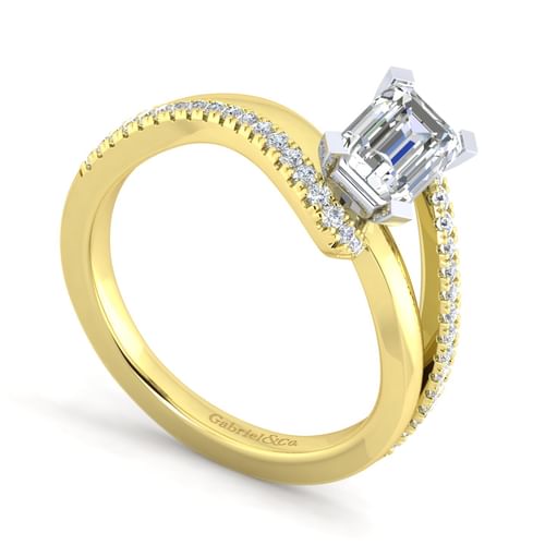 14K White-Yellow Gold Emerald Cut Diamond Engagement Ring