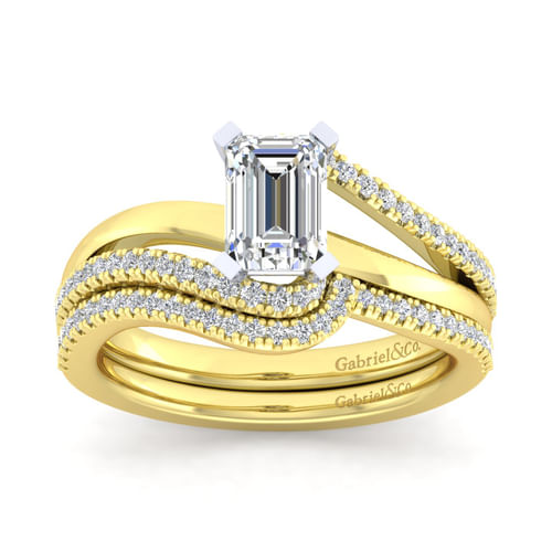 14K White-Yellow Gold Emerald Cut Diamond Engagement Ring