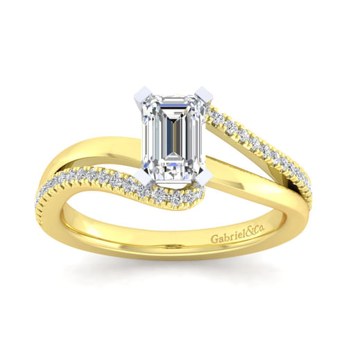 14K White-Yellow Gold Emerald Cut Diamond Engagement Ring