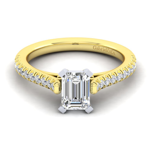 14K White-Yellow Gold Emerald Cut Diamond Engagement Ring