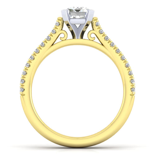 14K White-Yellow Gold Emerald Cut Diamond Engagement Ring