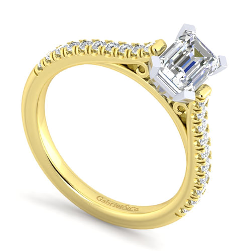 14K White-Yellow Gold Emerald Cut Diamond Engagement Ring