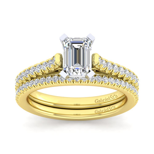 14K White-Yellow Gold Emerald Cut Diamond Engagement Ring