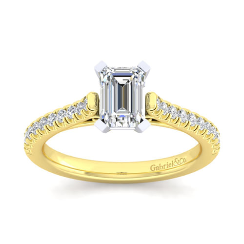 14K White-Yellow Gold Emerald Cut Diamond Engagement Ring