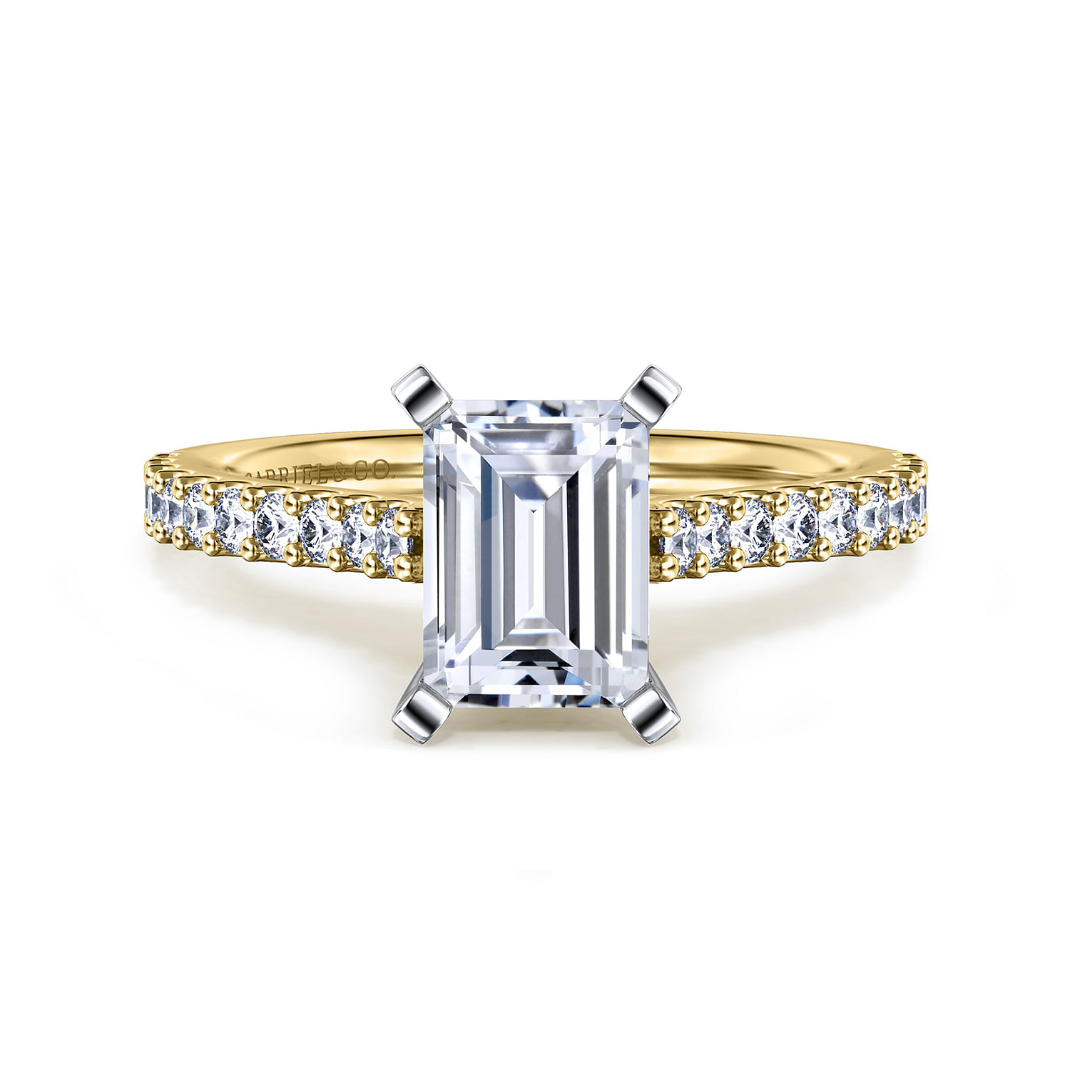 Gabriel - 14K White-Yellow Gold Emerald Cut Diamond Engagement Ring