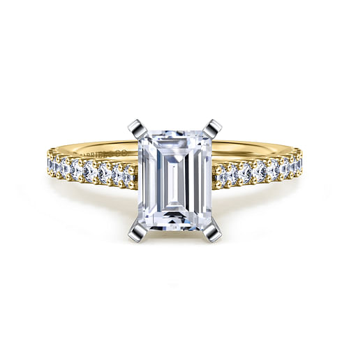 14K White-Yellow Gold Emerald Cut Diamond Engagement Ring