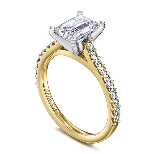 14K White-Yellow Gold Emerald Cut Diamond Engagement Ring