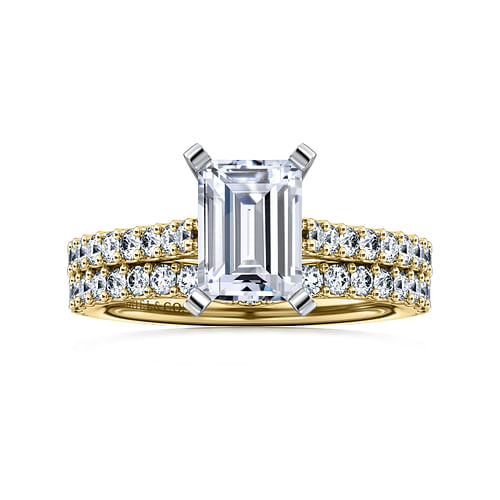 14K White-Yellow Gold Emerald Cut Diamond Engagement Ring