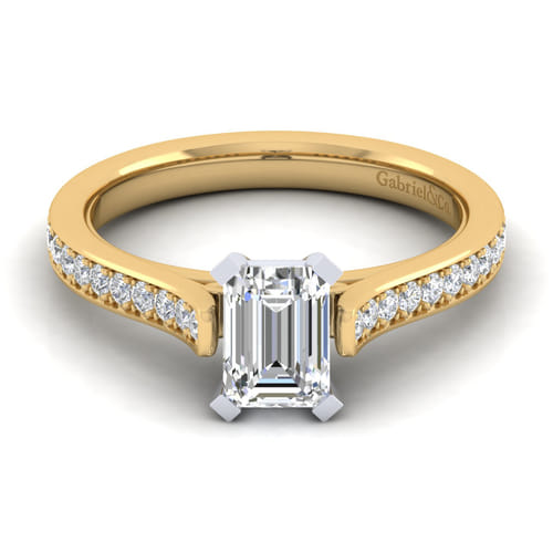 14K White-Yellow Gold Emerald Cut Diamond Engagement Ring