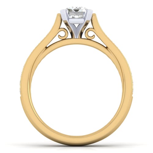 14K White-Yellow Gold Emerald Cut Diamond Engagement Ring