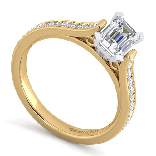 14K White-Yellow Gold Emerald Cut Diamond Engagement Ring
