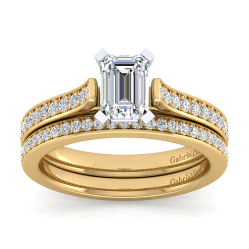 14K White-Yellow Gold Emerald Cut Diamond Engagement Ring