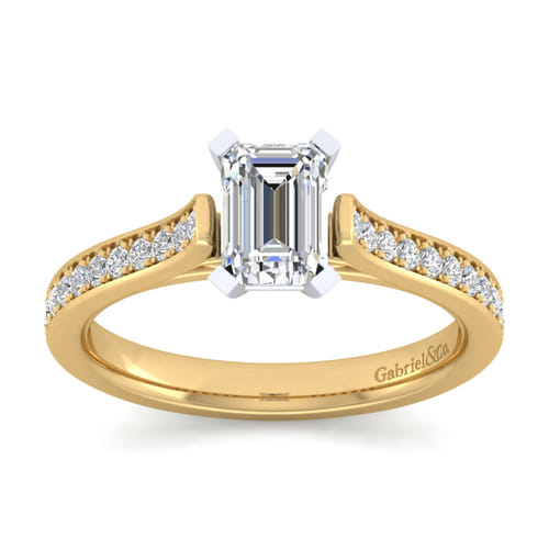 14K White-Yellow Gold Emerald Cut Diamond Engagement Ring