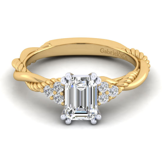 Gabriel - 14K White-Yellow Gold Emerald Cut Diamond Engagement Ring