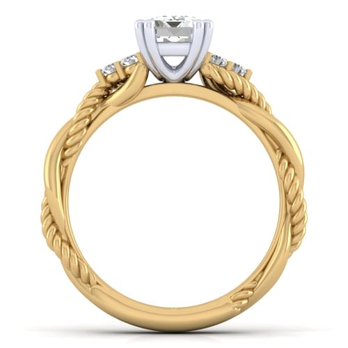 14K White-Yellow Gold Emerald Cut Diamond Engagement Ring