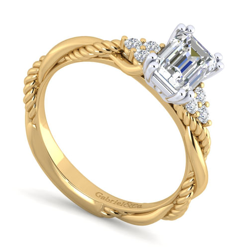14K White-Yellow Gold Emerald Cut Diamond Engagement Ring