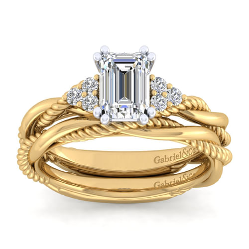 14K White-Yellow Gold Emerald Cut Diamond Engagement Ring