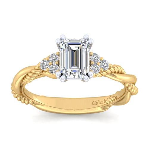14K White-Yellow Gold Emerald Cut Diamond Engagement Ring