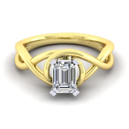14K White-Yellow Gold Emerald Cut Diamond Engagement Ring