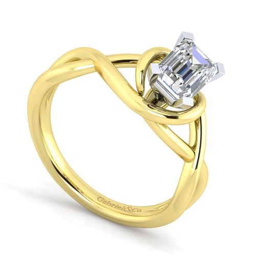 14K White-Yellow Gold Emerald Cut Diamond Engagement Ring