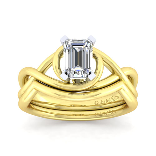 14K White-Yellow Gold Emerald Cut Diamond Engagement Ring