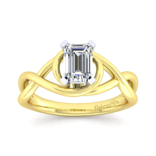 14K White-Yellow Gold Emerald Cut Diamond Engagement Ring
