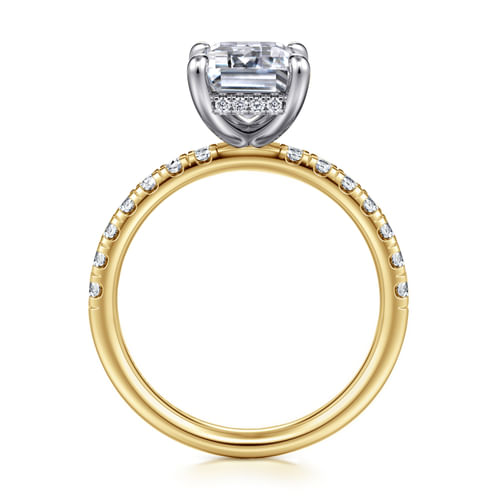14K White-Yellow Gold Emerald Cut Hidden Halo Diamond Engagement Ring