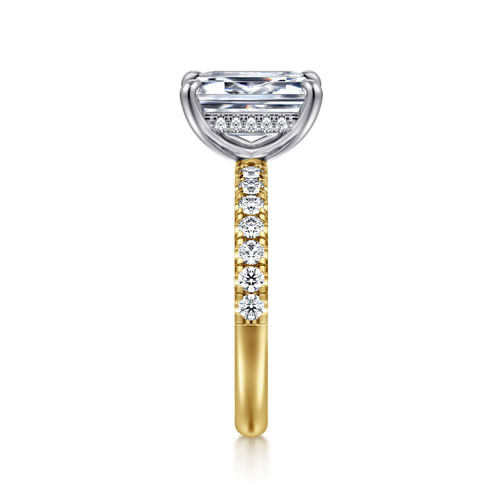 14K White-Yellow Gold Emerald Cut Hidden Halo Diamond Engagement Ring