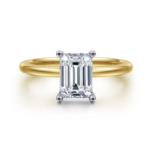 14K White-Yellow Gold Emerald Cut Solitaire Diamond Engagement Ring