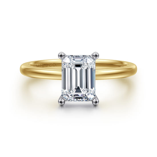 Gabriel - 14K White-Yellow Gold Emerald Cut Solitaire Diamond Engagement Ring