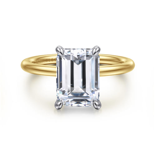 14K White-Yellow Gold Emerald Cut Solitaire Diamond Engagement Ring
