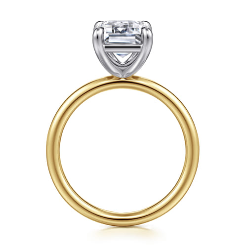 14K White-Yellow Gold Emerald Cut Solitaire Diamond Engagement Ring